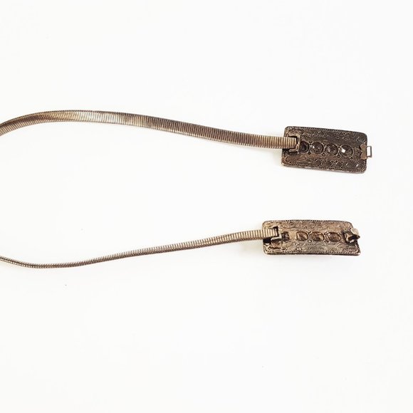 1980s Vintage Bronze Metal Skinny Belt Size 25" Bronze Gold Elegant Belt - Picture 5 of 10